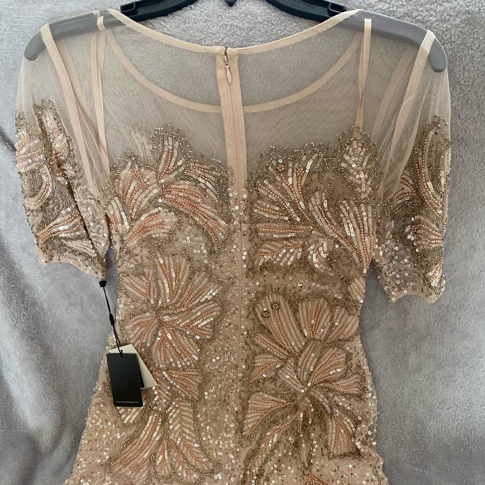 Adrianna Papell beaded elbow sleeves long gown - Picture 7 of 12